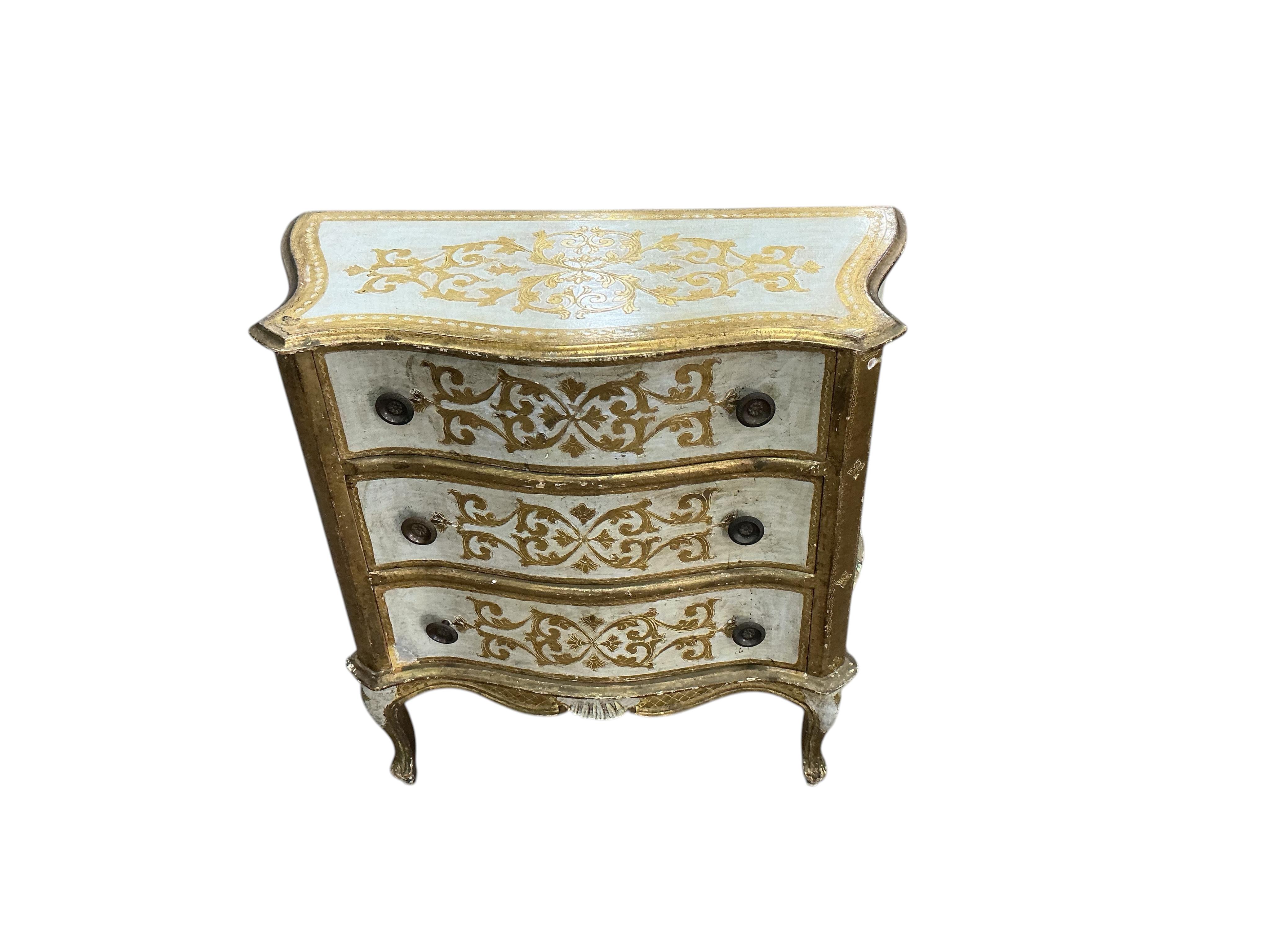 A mid 20th century Italian painted three drawer chest, width 79cm, depth 36cm, height 80cm